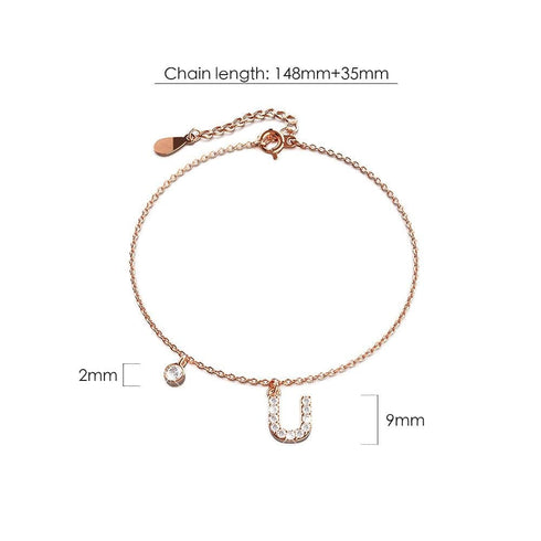Solid 925 Sterling Silver Initial Crystal Personalised Alphabet Letter Bracelet Rose Gold Filled